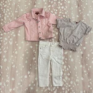 7 For All Mankind Toddler Girls 3-Piece Set 18M Pink Denim Jacket Top and Jeans